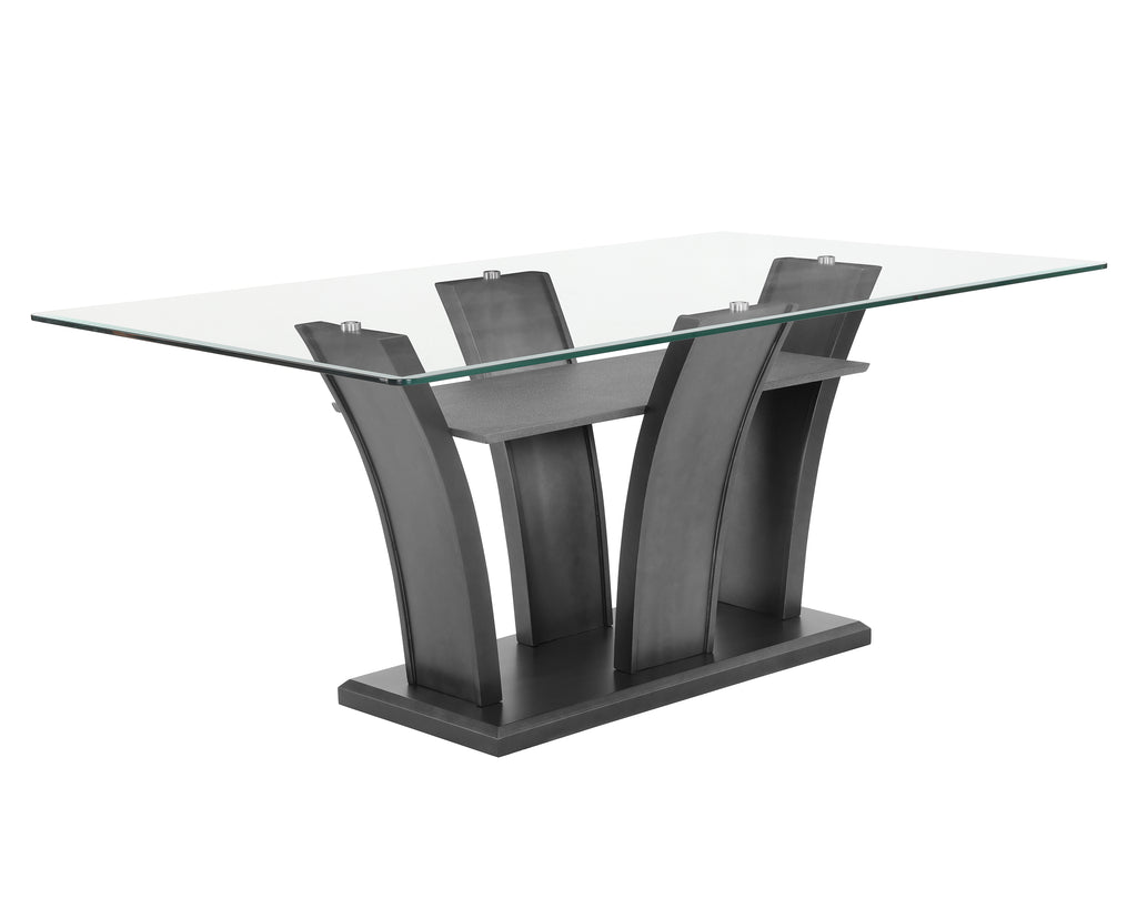 1216T-6PC 6 pc Camelia grey finish wood and glass top dining table set with bench