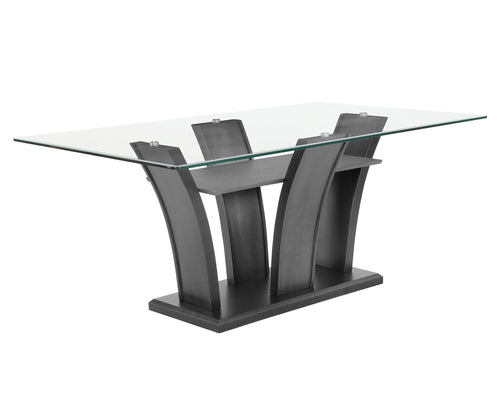 1216T-6PC 6 pc Camelia grey finish wood and glass top dining table set with bench