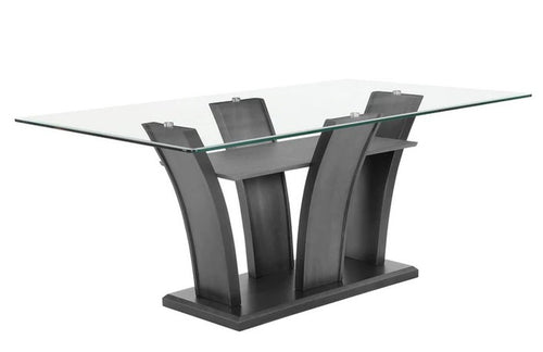 1216T-7PC 7 pc Camelia grey finish wood and glass top dining table set