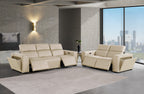 DivanItalia Beige Italian Leather Power Reclining Sofa and Love Seat with Adjustable Headrests – 1224BG-2PC