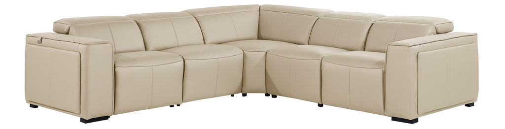 Global United DivanItalia Beige Italian Leather 5-Piece Power Reclining Sectional Sofa with Power Adjustable Headrests – 1224BG-5PC