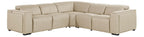 Global United DivanItalia Beige Italian Leather 5-Piece Power Reclining Sectional Sofa with Power Adjustable Headrests – 1224BG-5PC