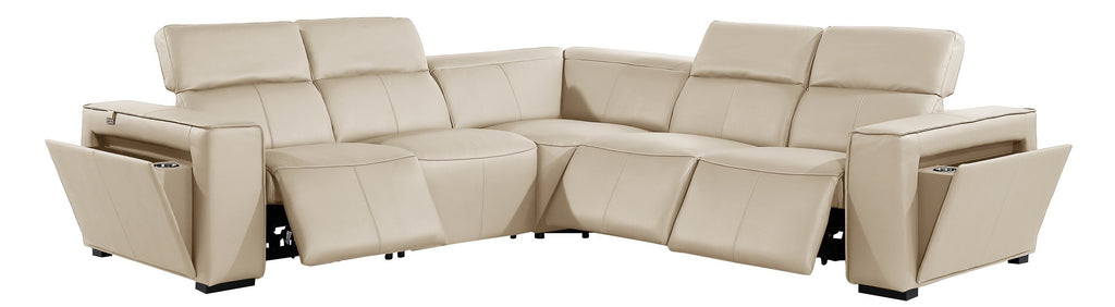 Global United DivanItalia Beige Italian Leather 5-Piece Power Reclining Sectional Sofa with Power Adjustable Headrests – 1224BG-5PC