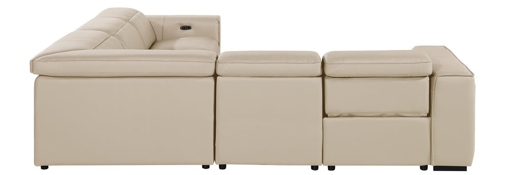 Global United DivanItalia Beige Italian Leather 5-Piece Power Reclining Sectional Sofa with Power Adjustable Headrests – 1224BG-5PC