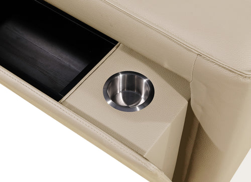 DivanItalia Beige Italian Leather Power Reclining Love Seat with Adjustable Headrests – 1224BG
