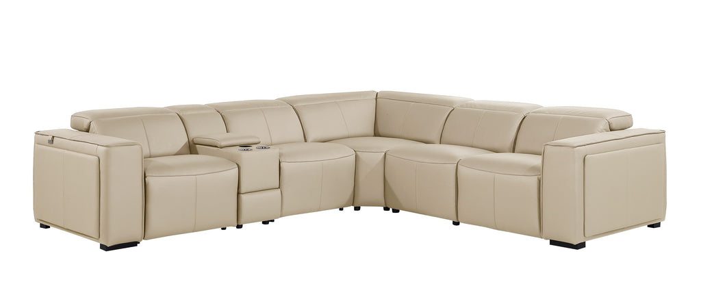 Global United 1224BG-6PC 6 pc DivanItalia beige italian leather power reclining sectional sofa power adjustable headrests