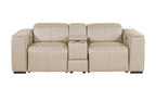 DivanItalia Beige Italian Leather Power Reclining Sofa and Love Seat with Adjustable Headrests – 1224BG-2PC