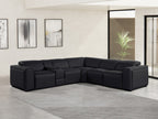 Global United DivanItalia Black Italian Leather 6-Piece Power Reclining Sectional Sofa with Power Adjustable Headrests – 1224BK-6PC