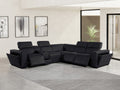 Global United DivanItalia Black Italian Leather 6-Piece Power Reclining Sectional Sofa with Power Adjustable Headrests – 1224BK-6PC