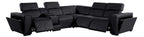 Global United DivanItalia Black Italian Leather 6-Piece Power Reclining Sectional Sofa with Power Adjustable Headrests – 1224BK-6PC