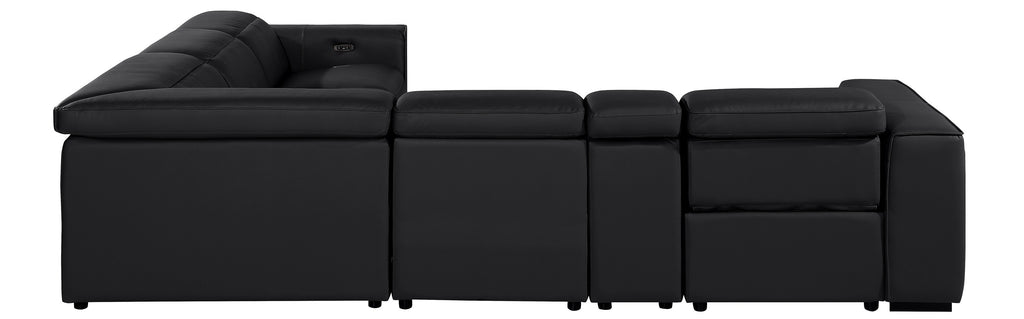Global United DivanItalia Black Italian Leather 6-Piece Power Reclining Sectional Sofa with Power Adjustable Headrests – 1224BK-6PC
