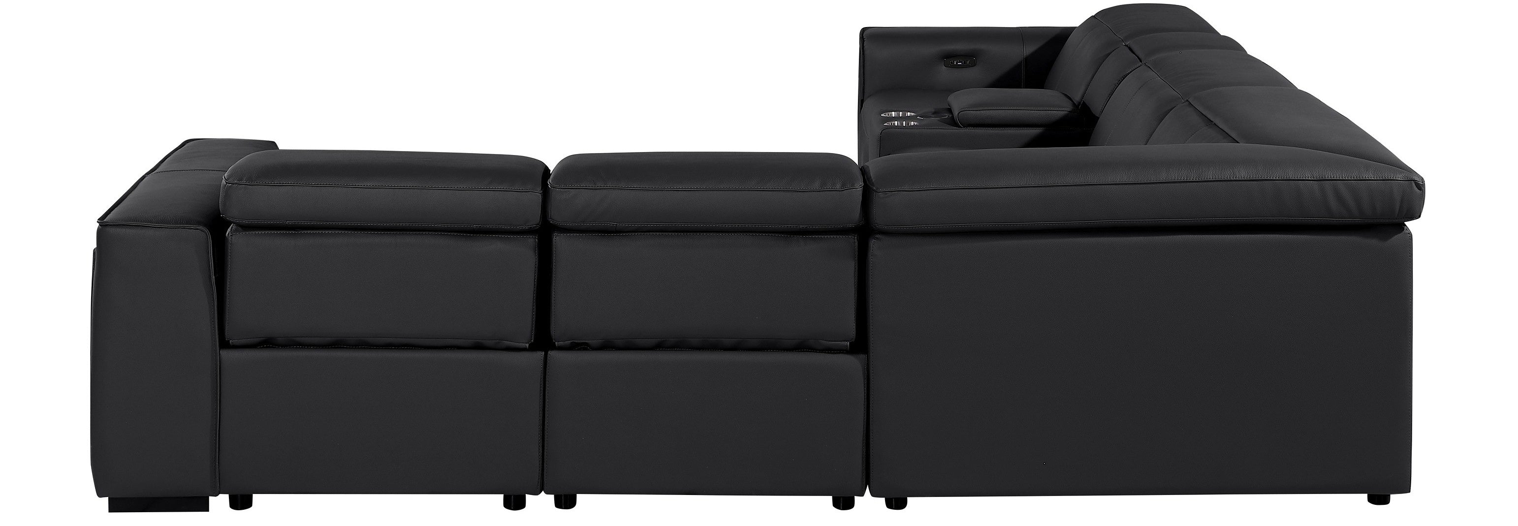 Global United DivanItalia Black Italian Leather 6-Piece Power Reclining Sectional Sofa with Power Adjustable Headrests – 1224BK-6PC