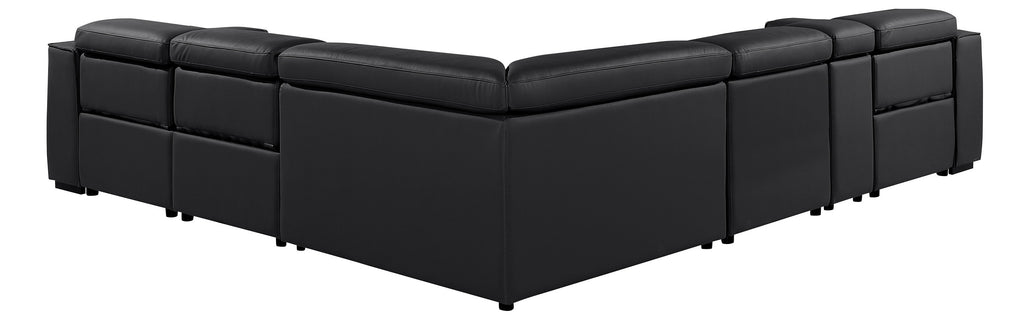 Global United DivanItalia Black Italian Leather 6-Piece Power Reclining Sectional Sofa with Power Adjustable Headrests – 1224BK-6PC