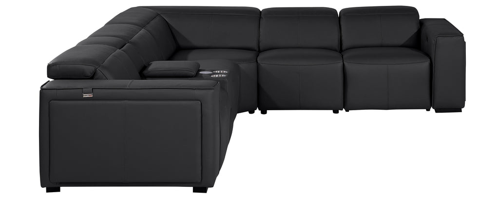Global United DivanItalia Black Italian Leather 6-Piece Power Reclining Sectional Sofa with Power Adjustable Headrests – 1224BK-6PC