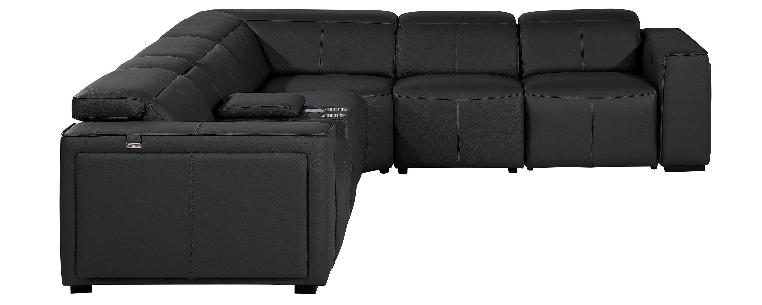 Global United DivanItalia Black Italian Leather 6-Piece Power Reclining Sectional Sofa with Power Adjustable Headrests – 1224BK-6PC
