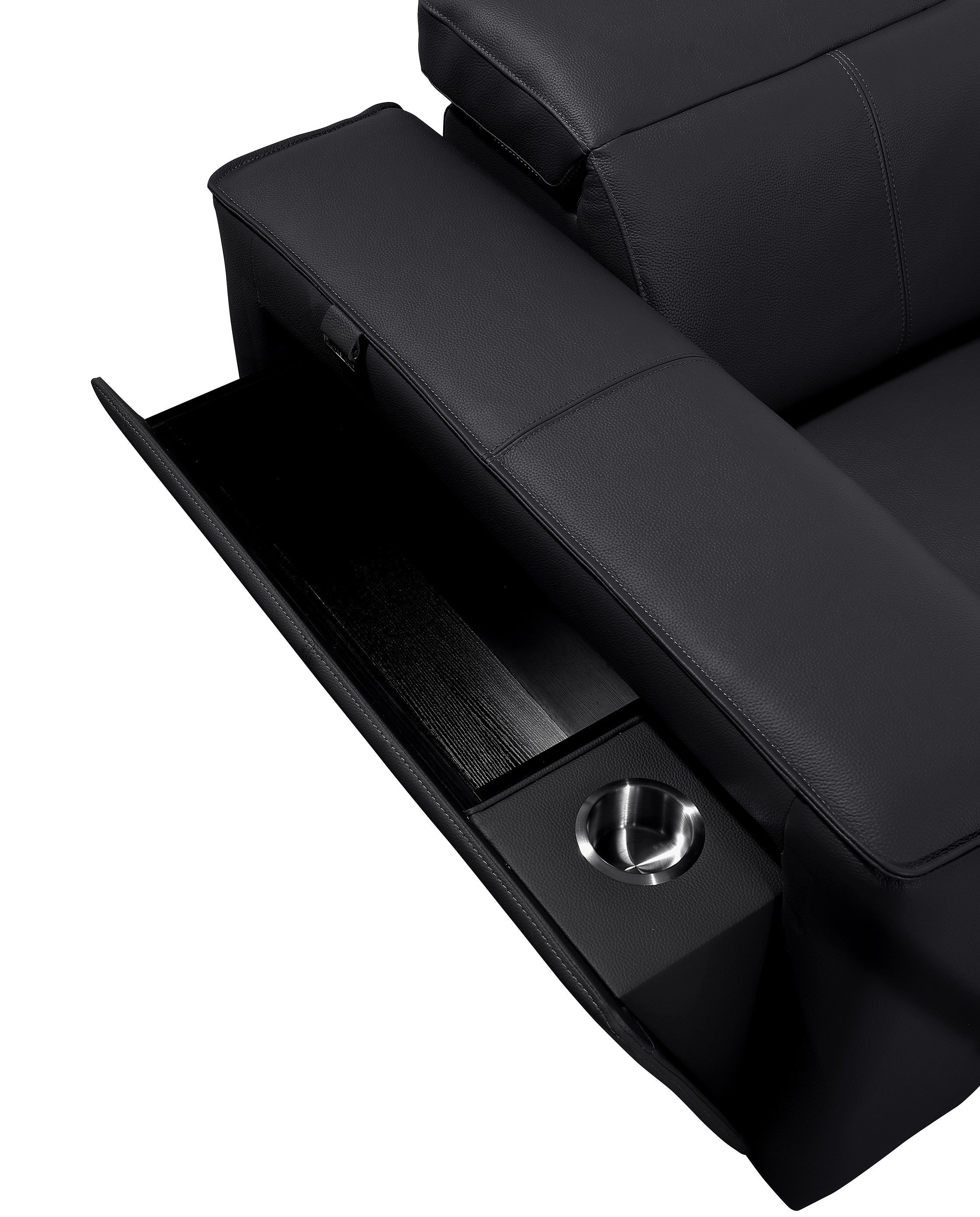 Global United DivanItalia Black Italian Leather 5-Piece Power Reclining Sectional Sofa with Power Adjustable Headrests – 1224BK-5PC