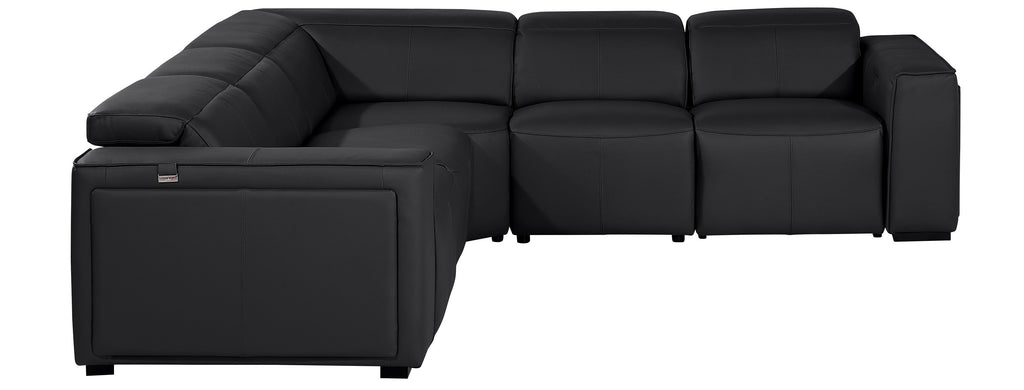 Global United DivanItalia Black Italian Leather 5-Piece Power Reclining Sectional Sofa with Power Adjustable Headrests – 1224BK-5PC