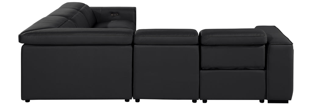 Global United DivanItalia Black Italian Leather 5-Piece Power Reclining Sectional Sofa with Power Adjustable Headrests – 1224BK-5PC