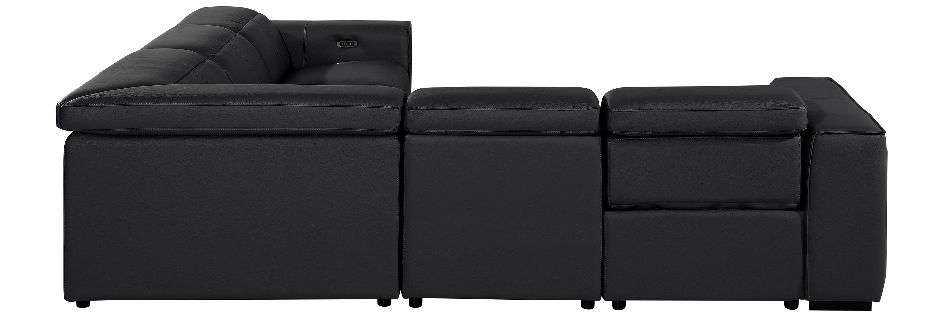 Global United DivanItalia Black Italian Leather 5-Piece Power Reclining Sectional Sofa with Power Adjustable Headrests – 1224BK-5PC