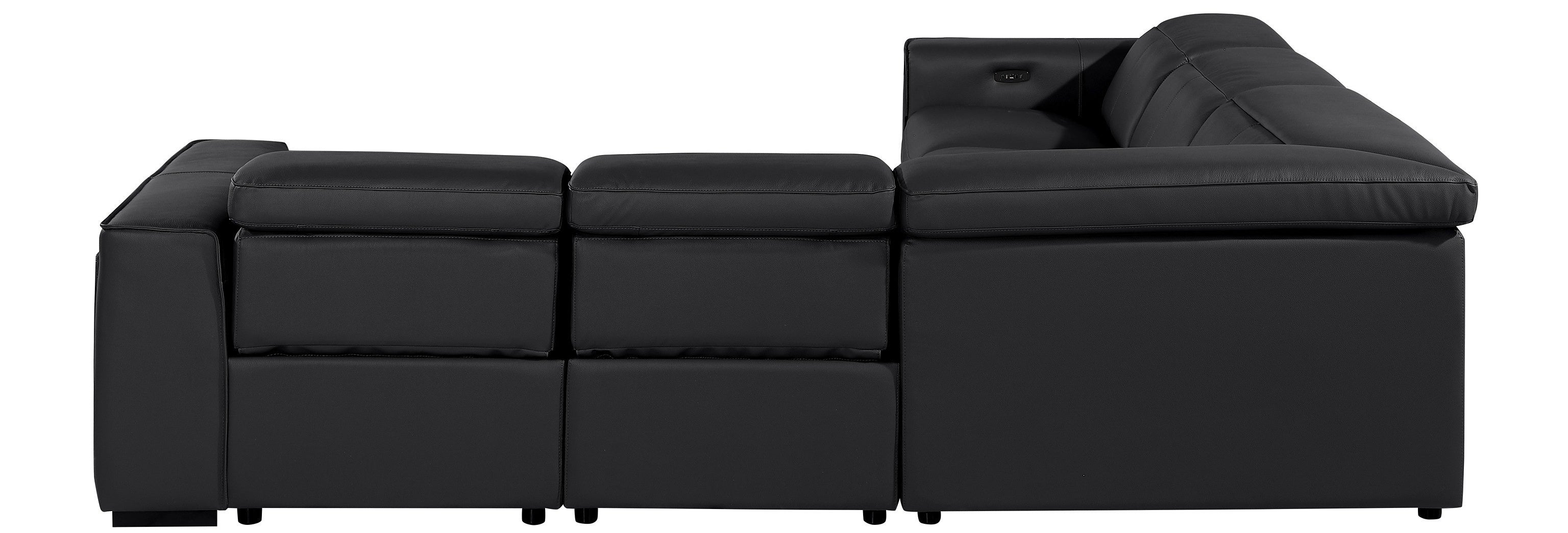 Global United DivanItalia Black Italian Leather 5-Piece Power Reclining Sectional Sofa with Power Adjustable Headrests – 1224BK-5PC