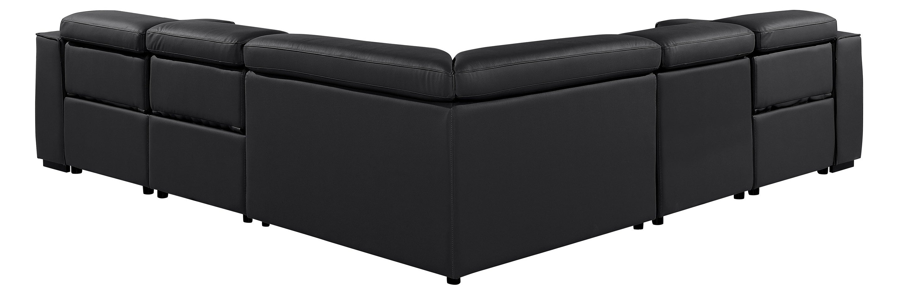 Global United DivanItalia Black Italian Leather 5-Piece Power Reclining Sectional Sofa with Power Adjustable Headrests – 1224BK-5PC