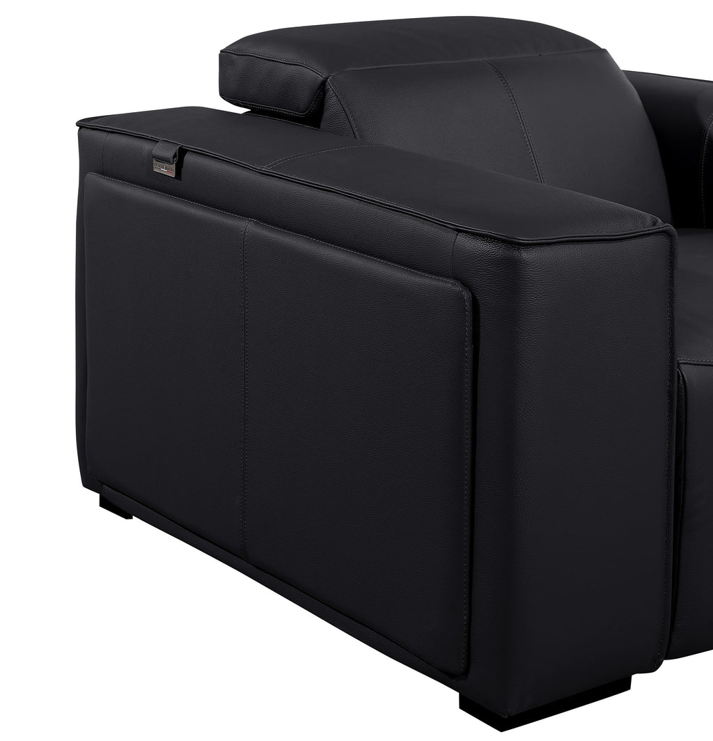 Global United DivanItalia Black Italian Leather 5-Piece Power Reclining Sectional Sofa with Power Adjustable Headrests – 1224BK-5PC