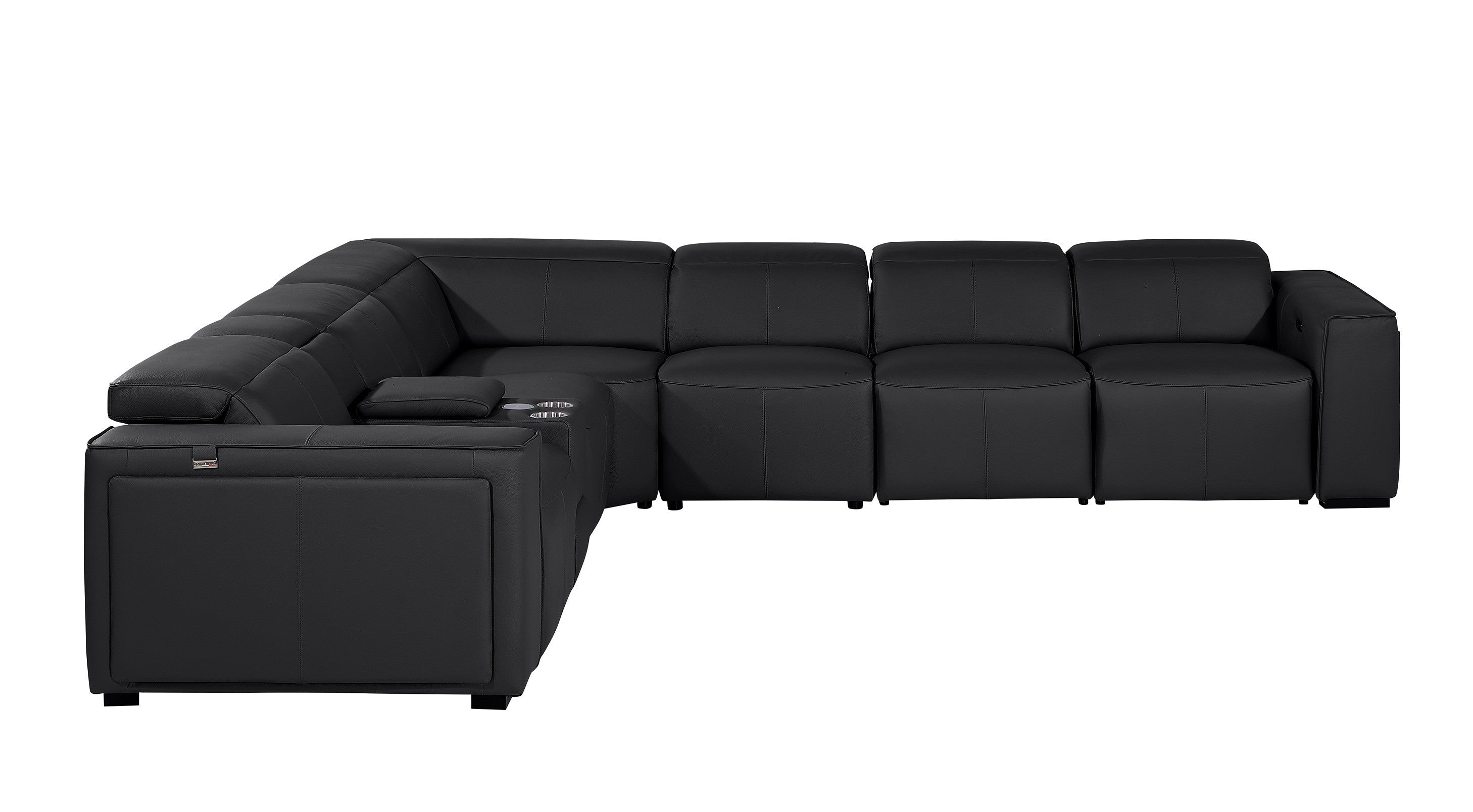 Global United 1224BK-7PC 7 pc DivanItalia black italian leather power reclining sectional sofa power adjustable headrests