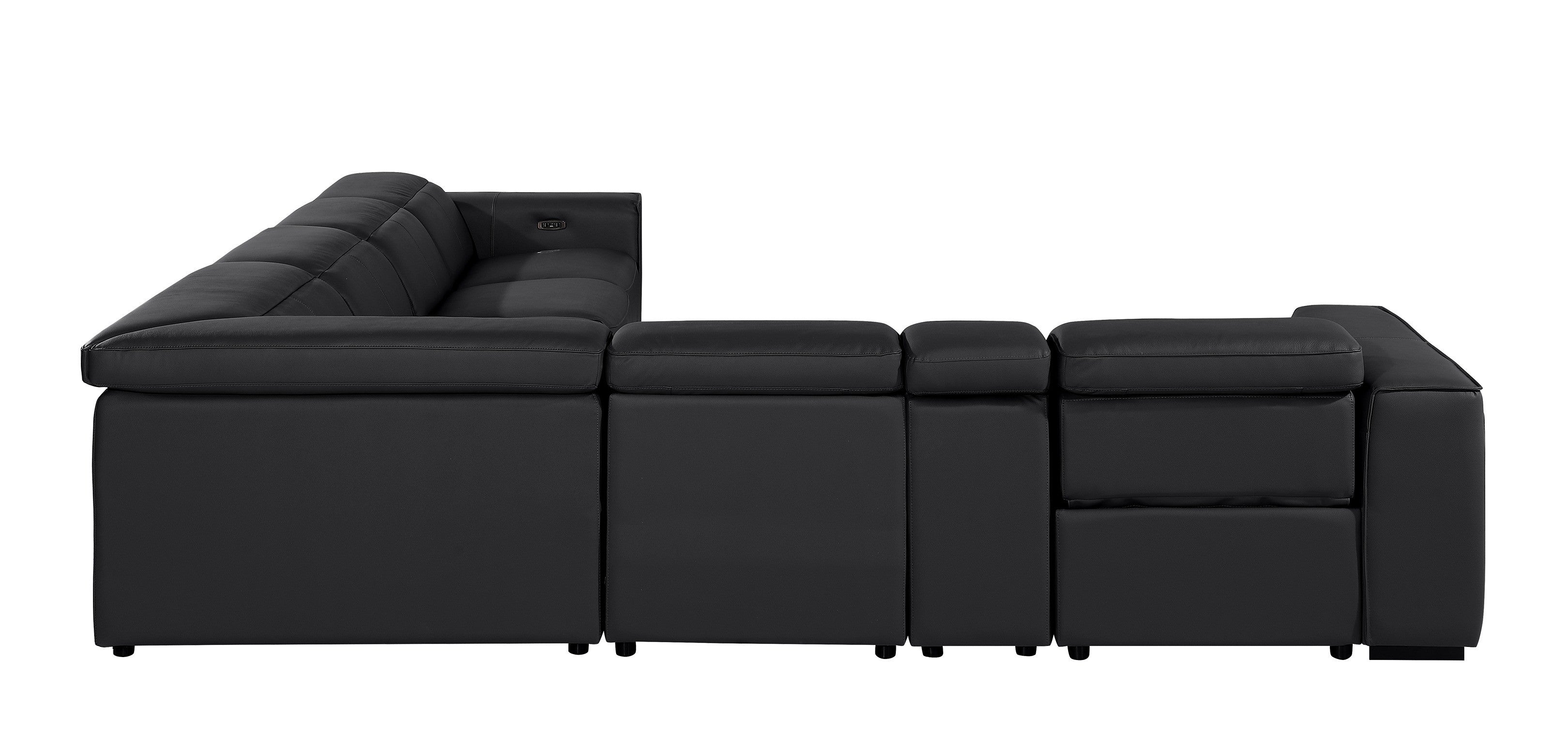 Global United 1224BK-7PC 7 pc DivanItalia black italian leather power reclining sectional sofa power adjustable headrests