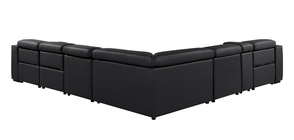 Global United 1224BK-7PC 7 pc DivanItalia black italian leather power reclining sectional sofa power adjustable headrests