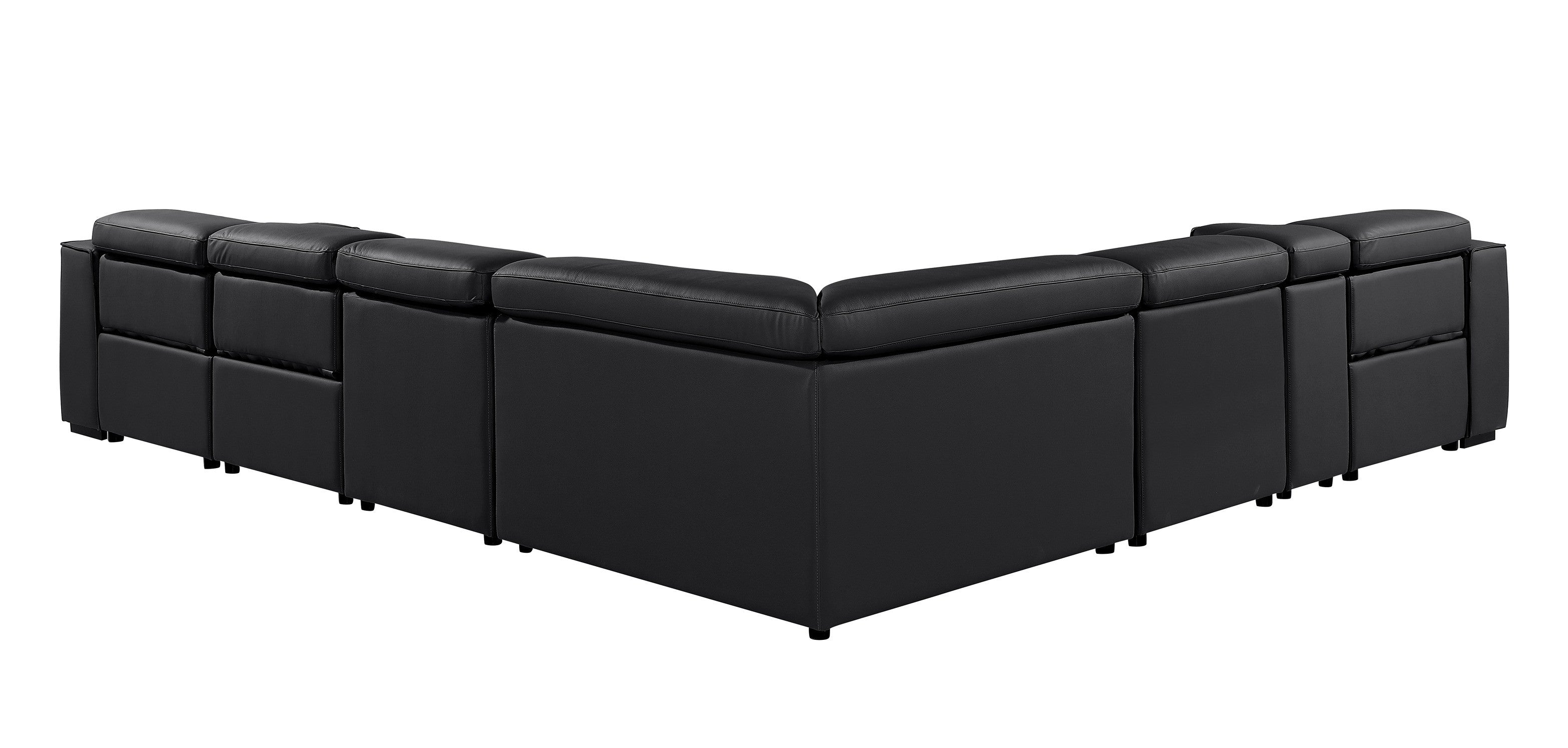 Global United 1224BK-7PC 7 pc DivanItalia black italian leather power reclining sectional sofa power adjustable headrests