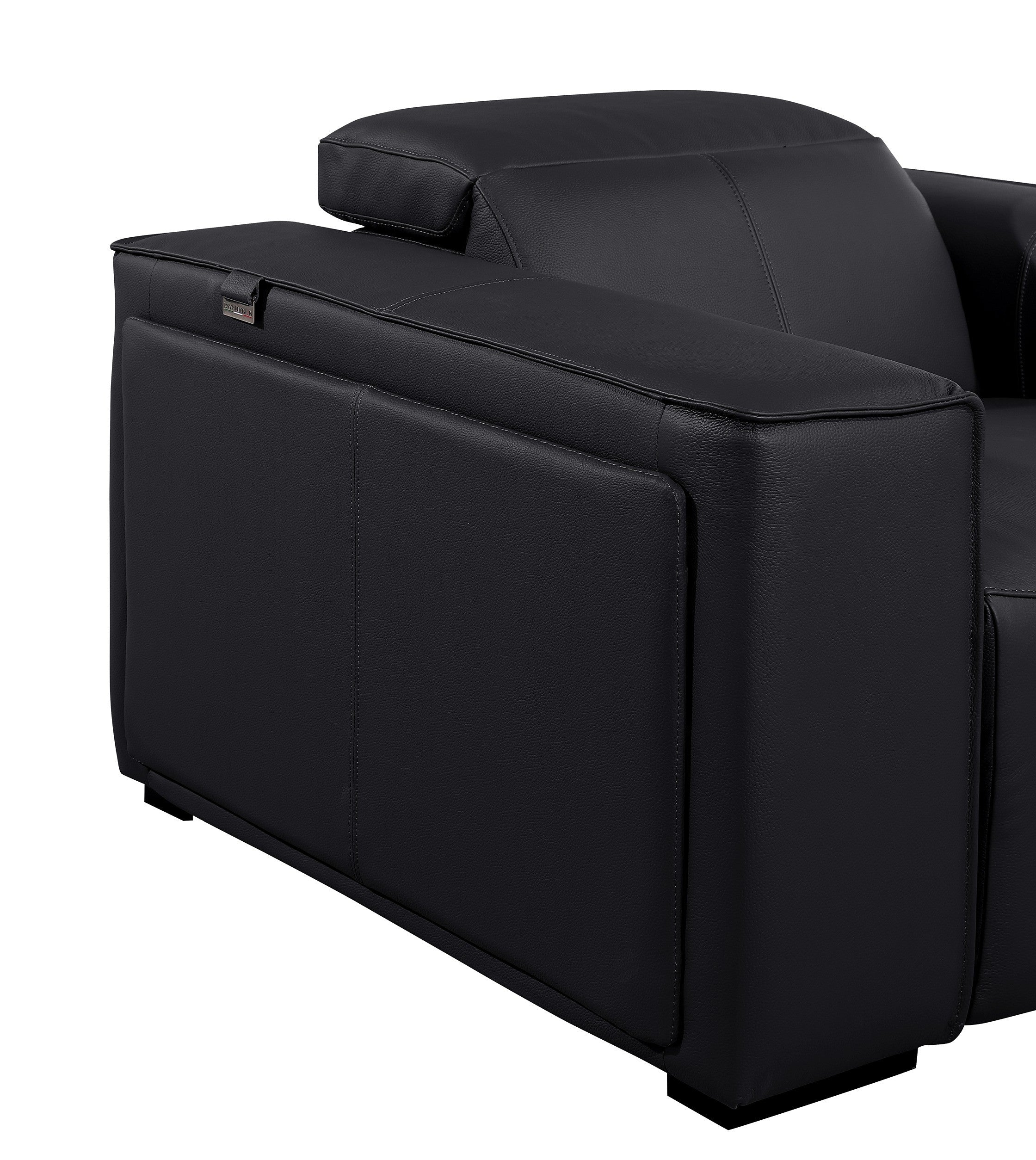 Global United 1224BK-7PC 7 pc DivanItalia black italian leather power reclining sectional sofa power adjustable headrests