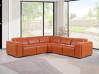 Global United DivanItalia Camel Italian Leather 5-Piece Power Reclining Sectional Sofa with Power Adjustable Headrests – 1224CM-5PC