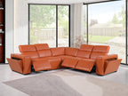 Global United DivanItalia Camel Italian Leather 5-Piece Power Reclining Sectional Sofa with Power Adjustable Headrests – 1224CM-5PC