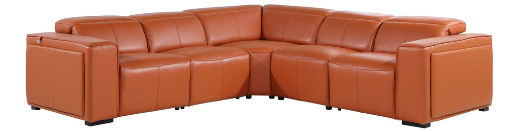 Global United DivanItalia Camel Italian Leather 5-Piece Power Reclining Sectional Sofa with Power Adjustable Headrests – 1224CM-5PC