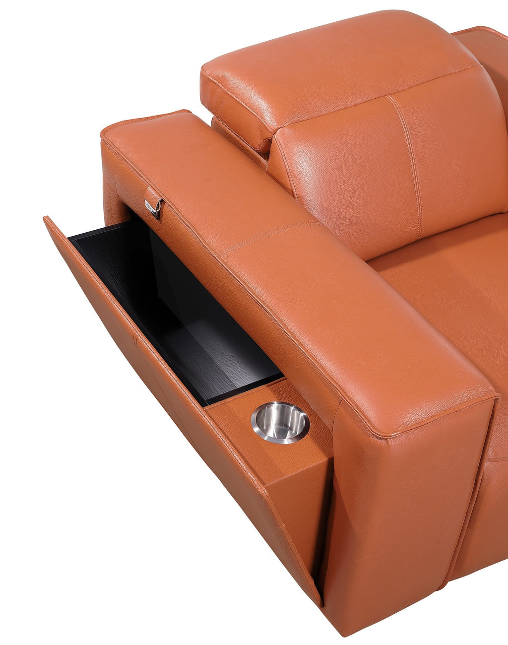 Global United DivanItalia Camel Italian Leather 5-Piece Power Reclining Sectional Sofa with Power Adjustable Headrests – 1224CM-5PC