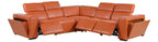 Global United DivanItalia Camel Italian Leather 5-Piece Power Reclining Sectional Sofa with Power Adjustable Headrests – 1224CM-5PC