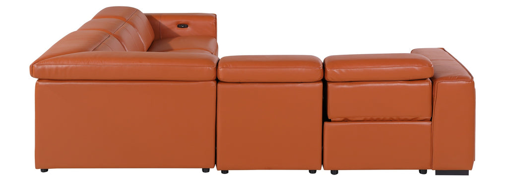 Global United DivanItalia Camel Italian Leather 5-Piece Power Reclining Sectional Sofa with Power Adjustable Headrests – 1224CM-5PC