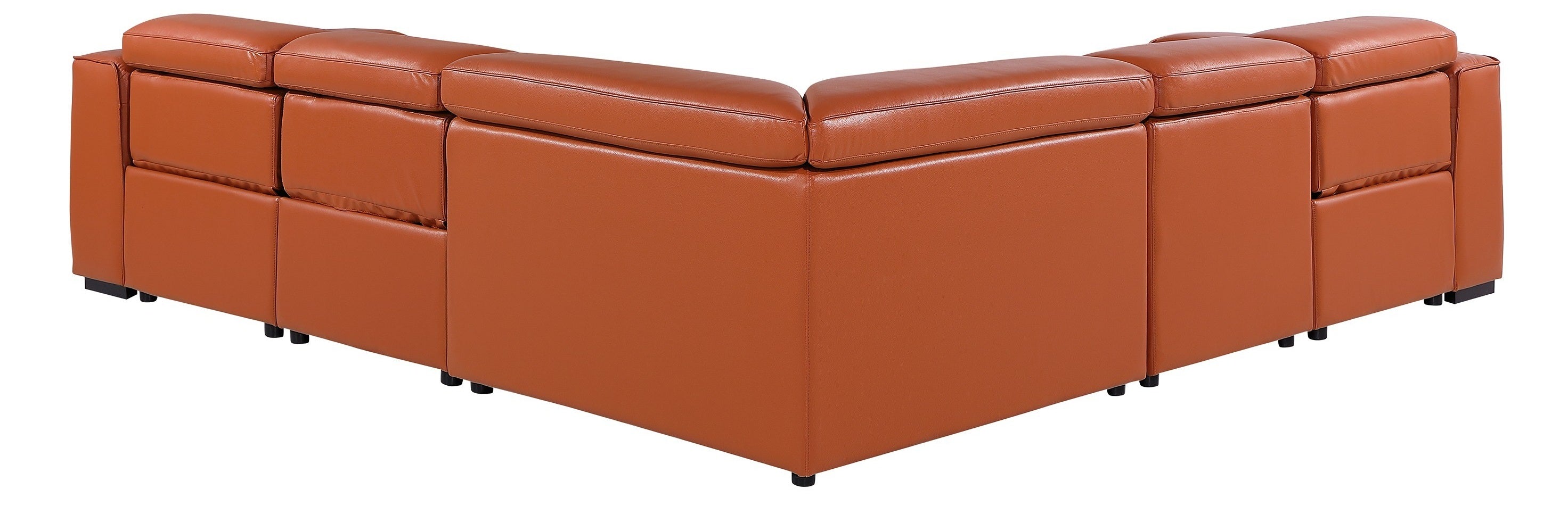 Global United DivanItalia Camel Italian Leather 5-Piece Power Reclining Sectional Sofa with Power Adjustable Headrests – 1224CM-5PC