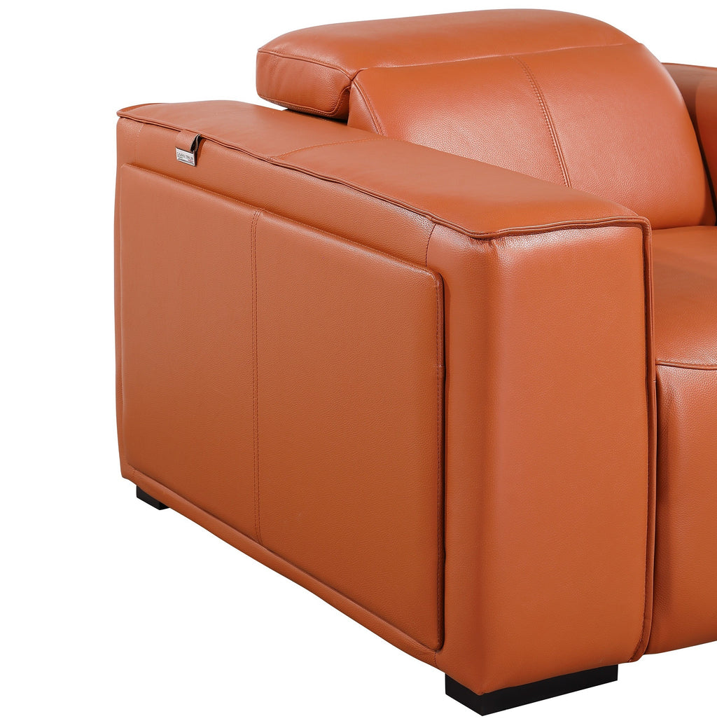 Global United DivanItalia Camel Italian Leather 5-Piece Power Reclining Sectional Sofa with Power Adjustable Headrests – 1224CM-5PC