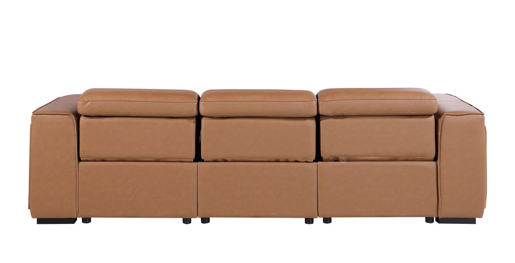 Global United 1224CG-Sofa  DivanItalia cognac italian leather power reclining sofa power adjustable headrests 3 power recliners