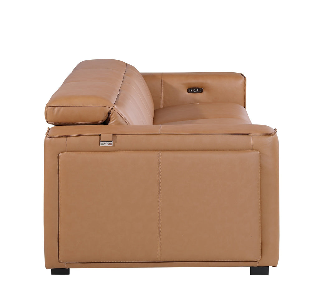 Global United 1224CG-Sofa  DivanItalia cognac italian leather power reclining sofa power adjustable headrests 3 power recliners