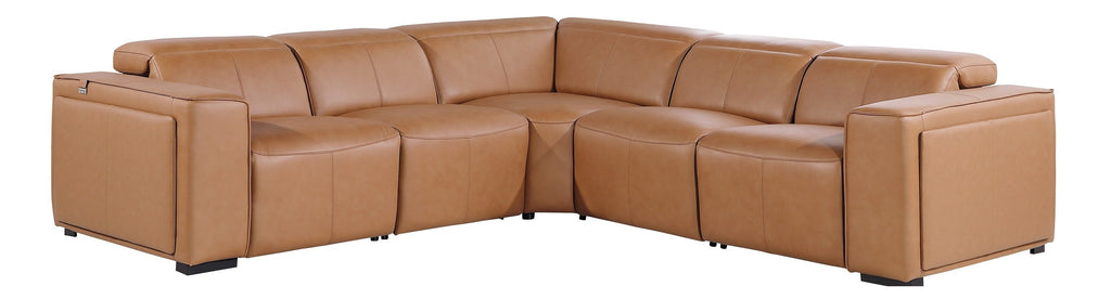 Global United 1224CG-5PC 5 pc DivanItalia cognac italian leather power reclining sectional sofa power adjustable headrests