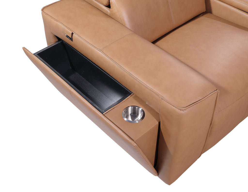 Global United 1224CG-5PC 5 pc DivanItalia cognac italian leather power reclining sectional sofa power adjustable headrests