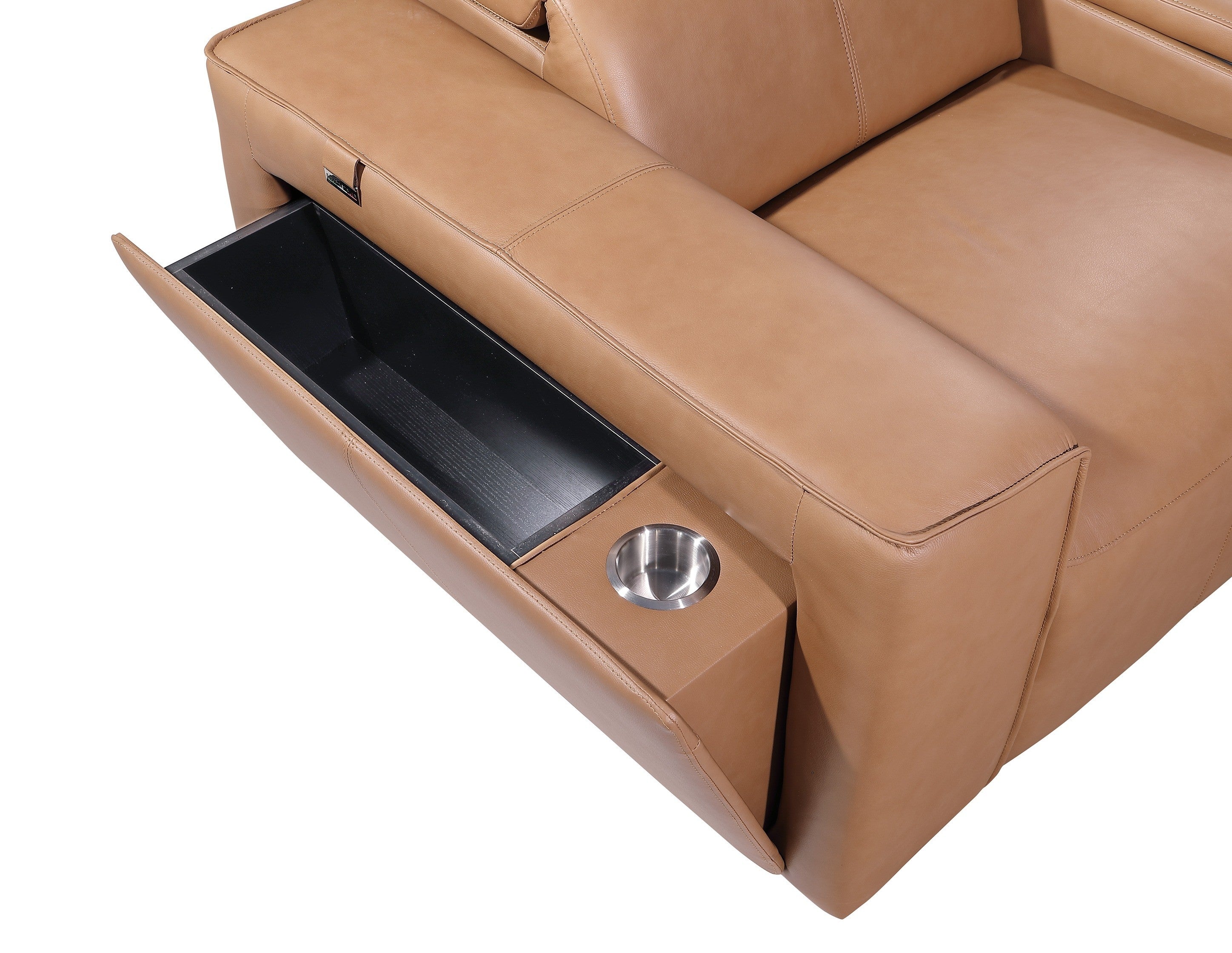 Global United 1224CG-5PC 5 pc DivanItalia cognac italian leather power reclining sectional sofa power adjustable headrests