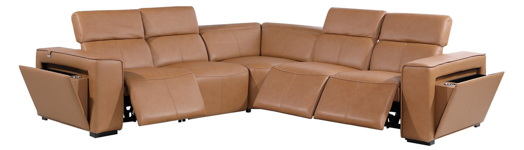 Global United 1224CG-5PC 5 pc DivanItalia cognac italian leather power reclining sectional sofa power adjustable headrests