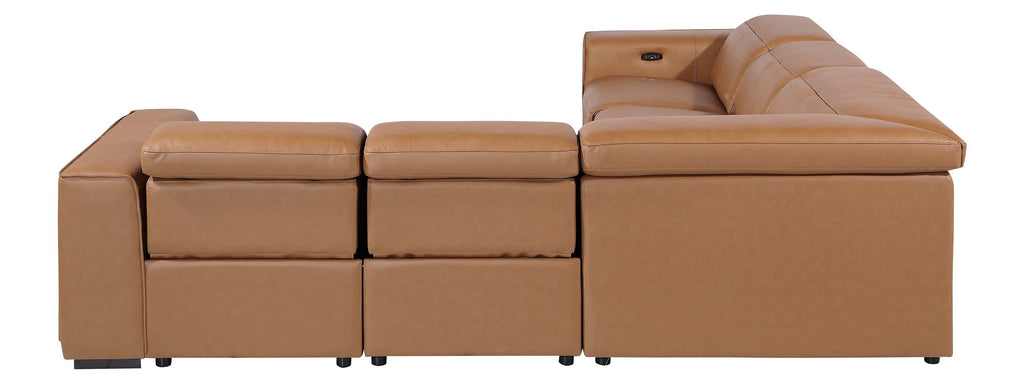 Global United 1224CG-5PC 5 pc DivanItalia cognac italian leather power reclining sectional sofa power adjustable headrests