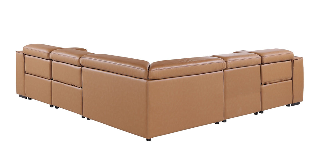 Global United 1224CG-5PC 5 pc DivanItalia cognac italian leather power reclining sectional sofa power adjustable headrests