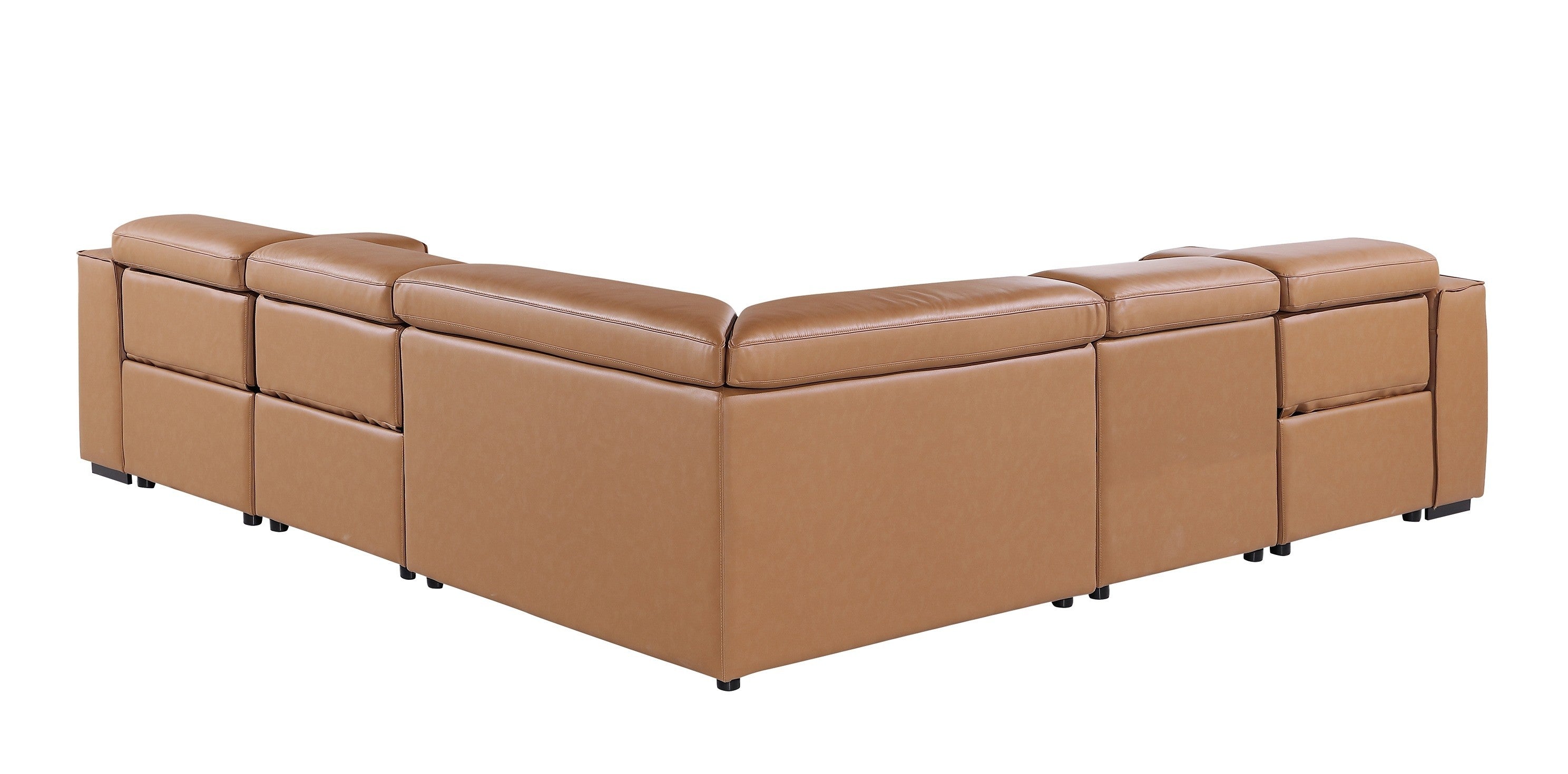 Global United 1224CG-5PC 5 pc DivanItalia cognac italian leather power reclining sectional sofa power adjustable headrests