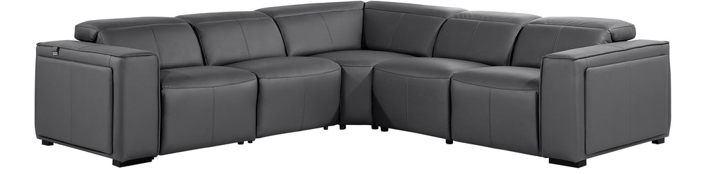 Global United 1224DG-5PC 5 pc DivanItalia dark grey italian leather power reclining sectional sofa power adjustable headrests
