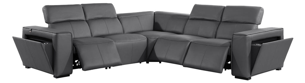 Global United 1224DG-5PC 5 pc DivanItalia dark grey italian leather power reclining sectional sofa power adjustable headrests
